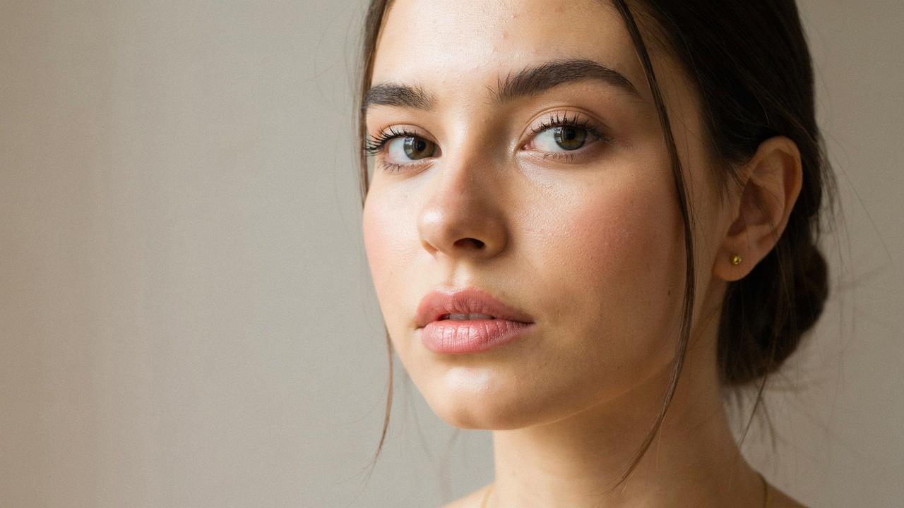 Woman showing natural-looking lip blushing results with soft pink lips