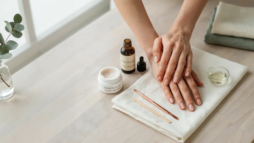 Oval-shaped natural nails with softly rounded tips.