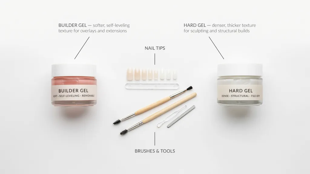 Builder gel and hard gel shown side by side for comparison of texture and formula.