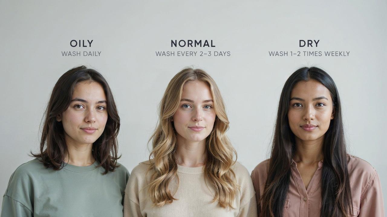 Different hair types illustrating recommended hair washing frequency.