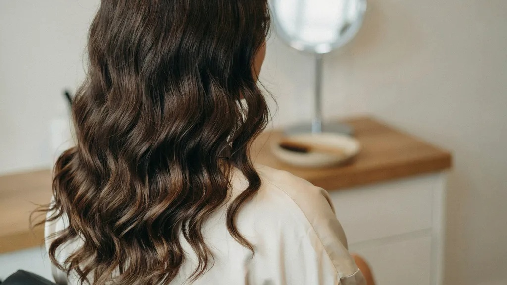 Loose natural-looking curls created with a digital perm.