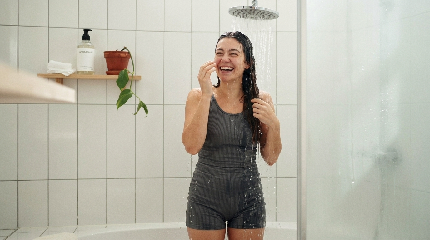 Thoroughly rinsing shampoo from hair under lukewarm water for a clean scalp.