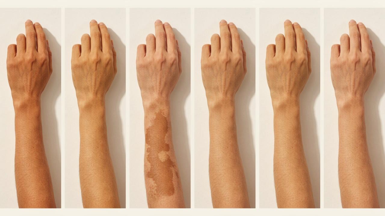 Timeline showing a tan gradually fading over several days.