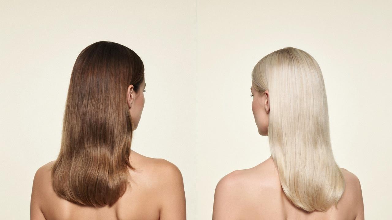 Comparison of single process and double process hair color results.