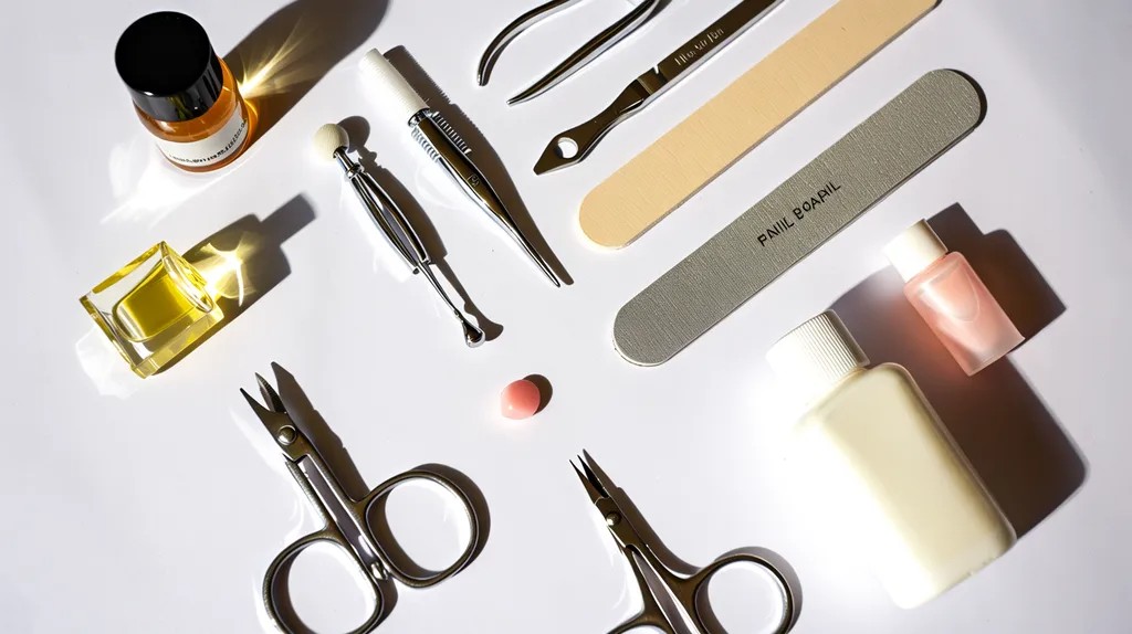 Essential nail filing tools arranged neatly before starting a manicure.