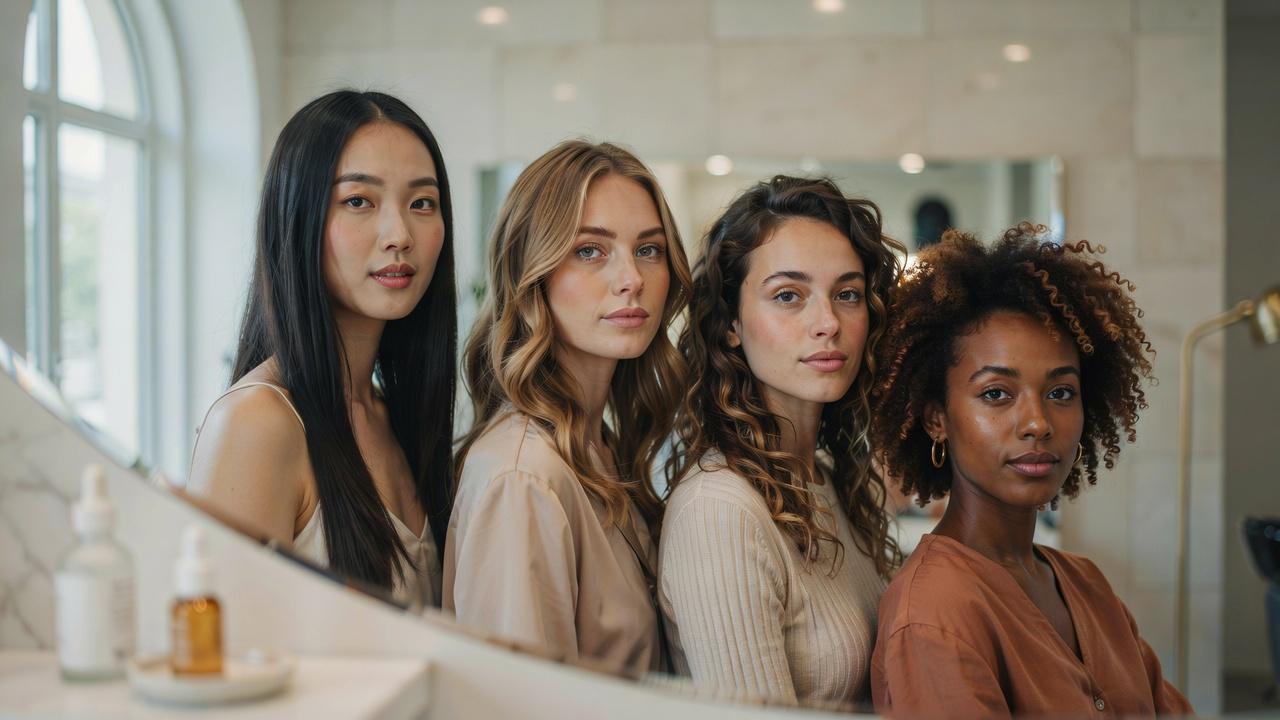 Women with different hair types showcase shiny, smooth, and healthy-looking hair after a hair gloss treatment.