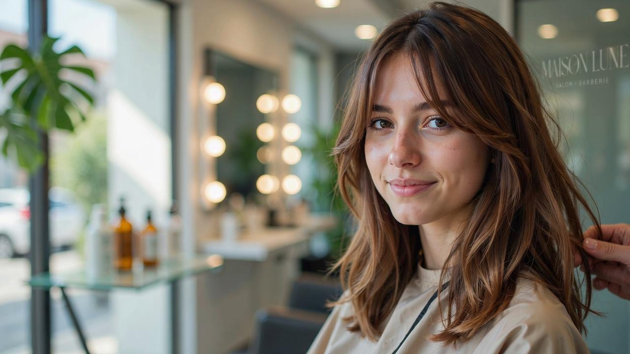 Woman with side-swept bangs framing one side of the face