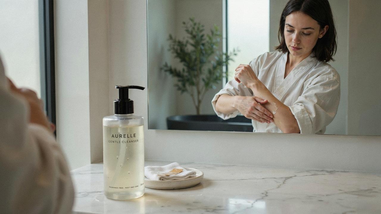 Cleaning freshly waxed skin with a gentle cleanser.