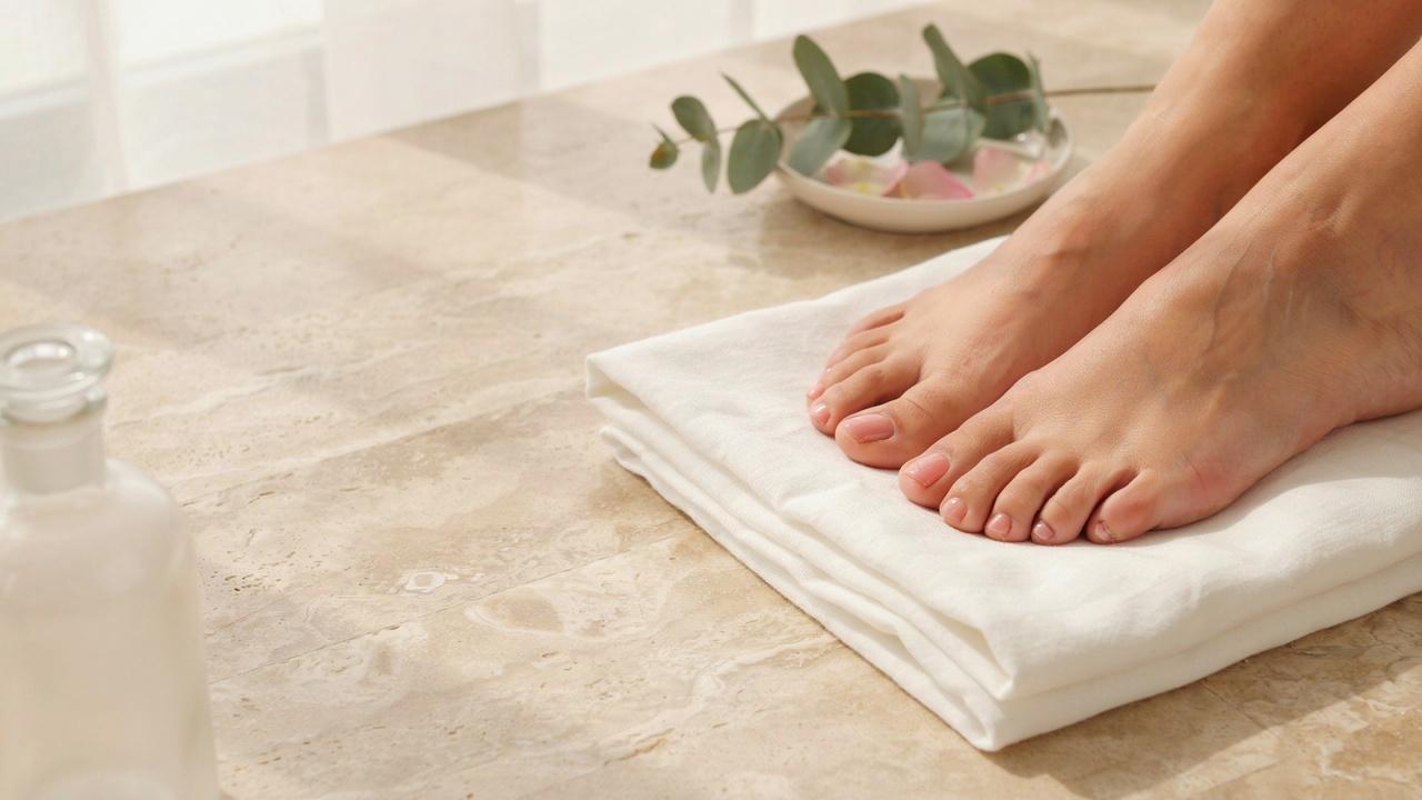 realistic glossy nude pedicure with natural elegant finish in refined style