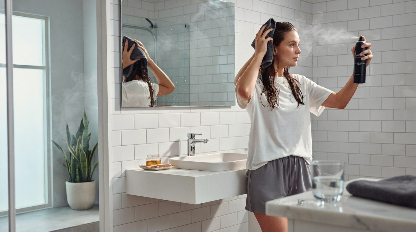 Proper post-wash hair care including gentle drying and heat protection.