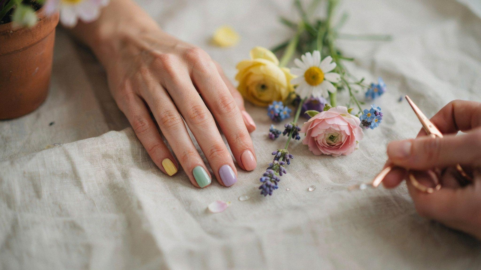 Pastel rainbow short square nails featuring soft colorful shades for cheerful modern everyday manicure inspiration together.