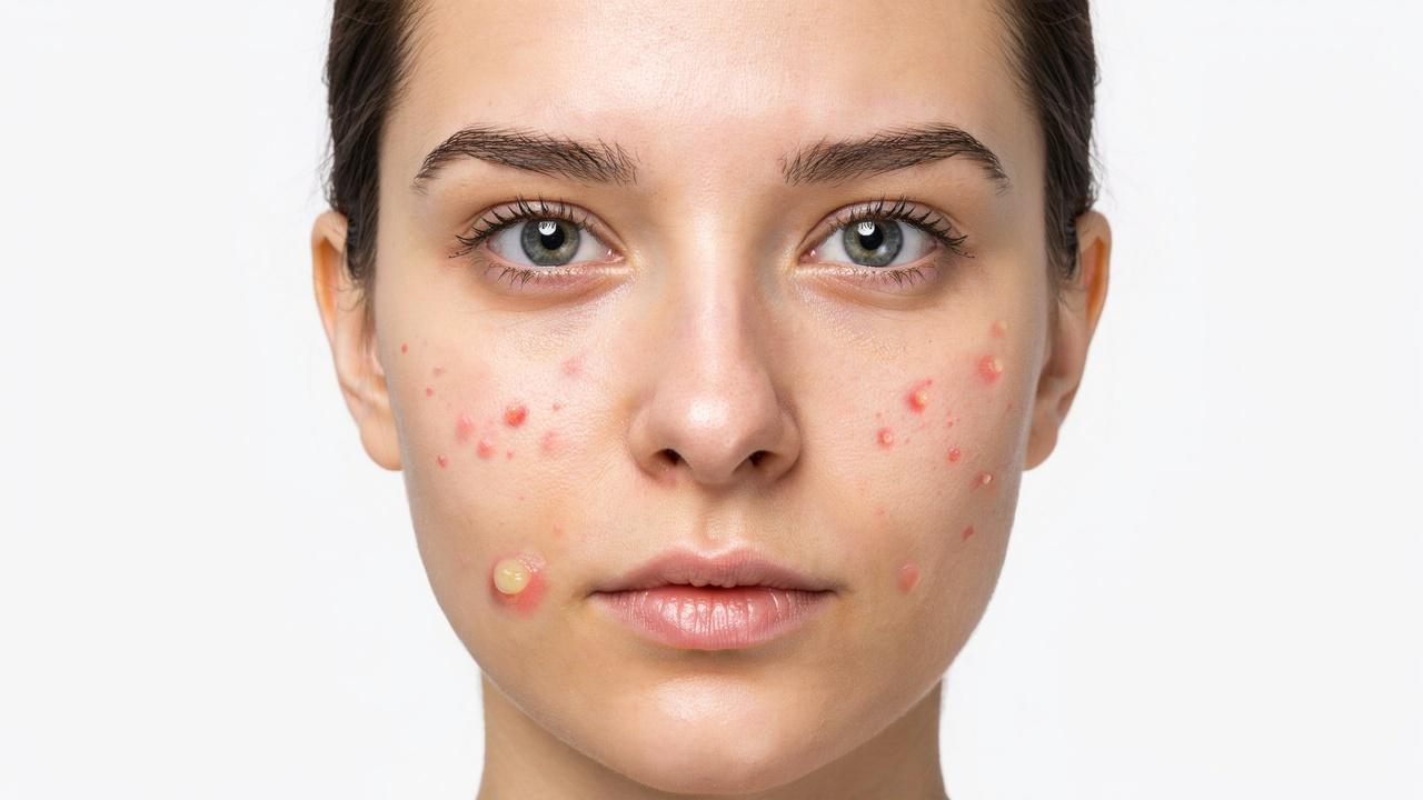 Side-by-side facial blemish comparison showing identical zits and pimples.
