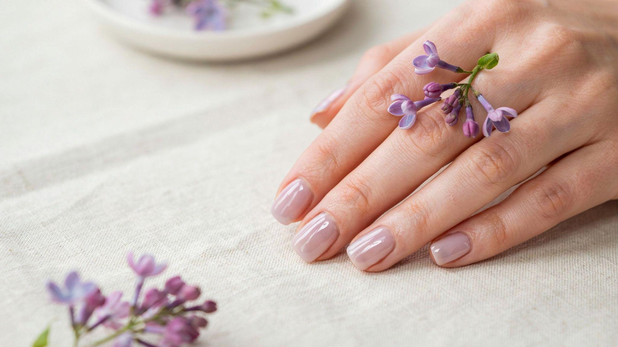 Lavender milk short square nails featuring sheer glossy finish with soft feminine modern manicure inspiration daily.