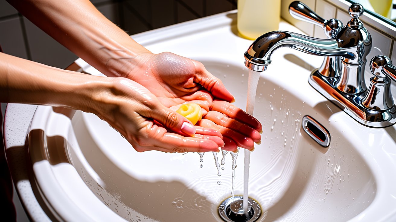 Washing sugar wax off skin with warm water.