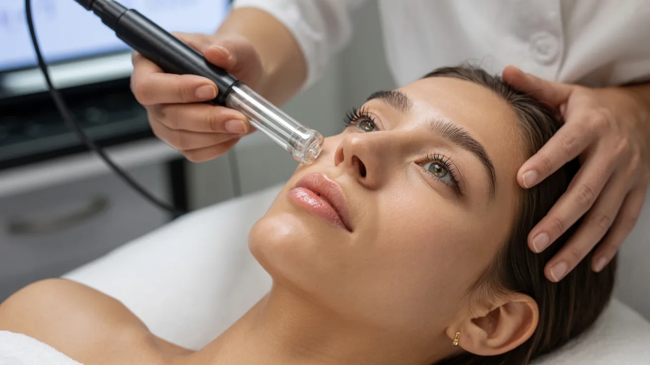 High frequency facial treatment in clinics showing a skincare wand being used to target breakouts and improve skin clarity.